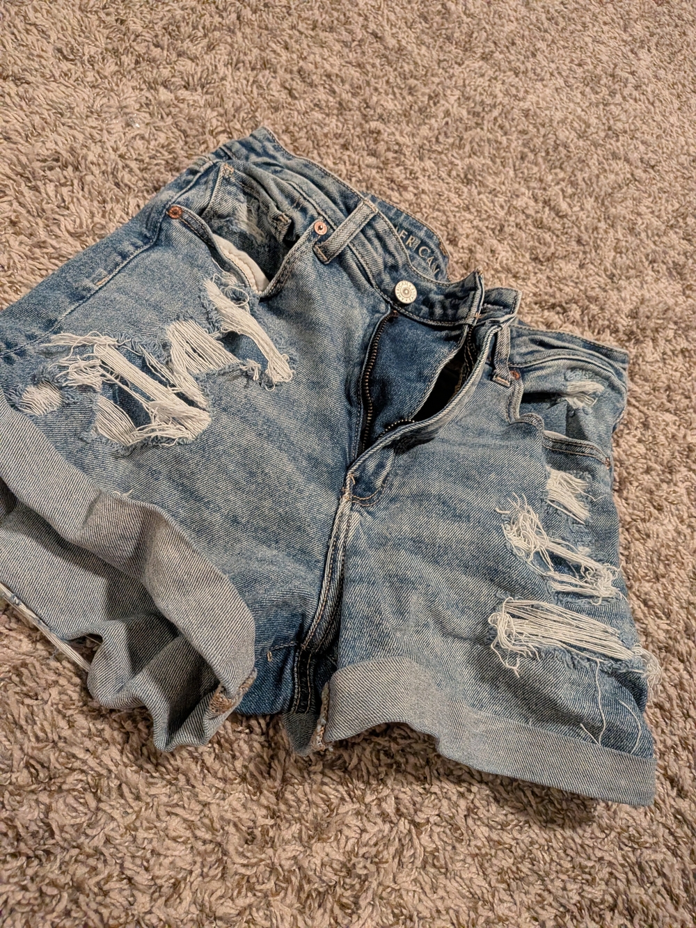 American Eagle Outfitters Light Blue Distressed Stretch Denim Shorts